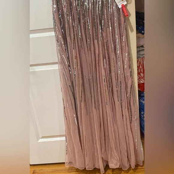 Mac Duggal Blush Sequin Embellished Full Length Layered Sleeve Gown Dress - Picture 10 of 13